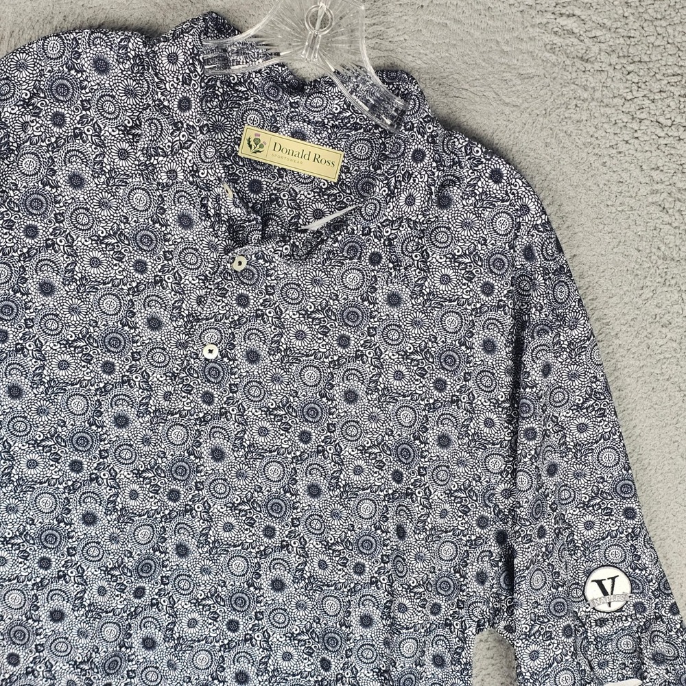 Donald Ross Polo Shirt Men L Floral Mandala Performance Golf Vineyards CC Naples